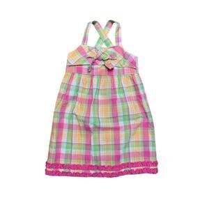 Hartstrings Pink Orange Sleeveless Adjustable Plaid Dress SZ 6X